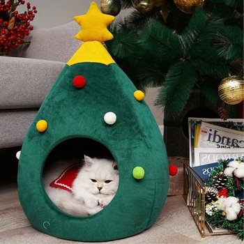 Boże Narodzenie Kot Łóżko Dom Kocięta Mata Zima Ciepła Spania Koty Gniazdo Miękkie Kosz Pet Poduszka Przenośny Zwierzęta Dostawy Namiot Ściółka