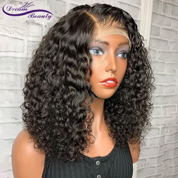 Brazylijski wig 4x4/5x5/7x7 wig zamknięcia peruka kręcone peruki ludzkich włosów Preplucked peruki ludzkich włosów Pre Plucked Hairline Dream Beauty