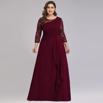 Bride Mother Dress Plus Size Evening Party Dresses 2020 Elegant Lace-linia Chiffon Long Sleeve O-neck Mother of the Bride Dresses