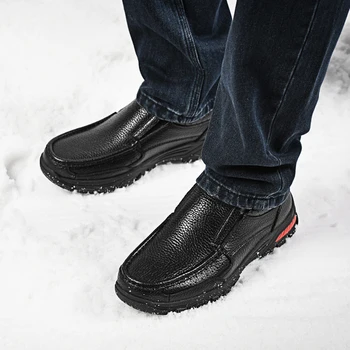 Buty z naturalnej skóry męskie duże rozmiary 38-48 слипоны mokasyny z futerkiem męskie obuwie modne, ciepłe buty Zapatillas Hombre