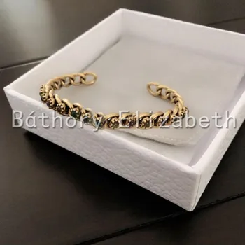 Báthory · Elizabeth classic fashion retro chain letter brass rhinestone bracelet bransoletka dla kobiet pulseras mujer Jewelry