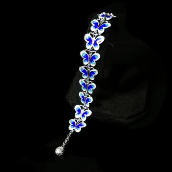 Błękitny motyl 999 srebro bransoletki dla kobiet перегородчатая szkliwo bransoletka Femme luksusowe biżuteria Vintage Charm pulseiras