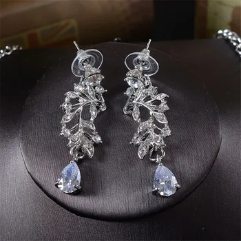 CC zestaw biżuterii ślubnej naszyjnik klip kolczyki wisiorek kobiece kolczyki ślubne akcesoria dla panny młodej krople wody Korea stylu Kryształ TL229
