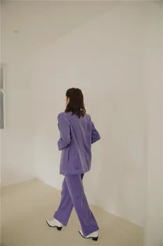 CHEERART aksamitne damskie kostiumy marynarka ze spodniami fioletowy 2 szt. zestawów jesienne stroje 2020 komplet top i spodnie korea moda