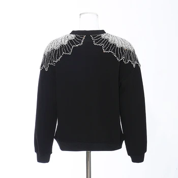 CHICEVER czarny patchwork koronki damskie bluzy O szyi z długim rękawem oversize Temat Swetry damskie 2020 jesienna moda nowy