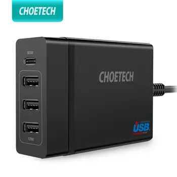 CHOETECH 72W 4 Port USB Type C Desktop Charger Station PD 60w ładowarka dla iPhone X 8 Plus MacBook Pro ładowarka do telefonu komórkowego
