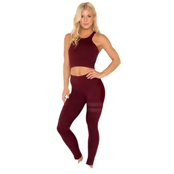 CXUEY Sport Gym Yoga Set damska odzież sportowa odzież fitness Dry Fit Dresy odzież treningowa dla kobiet strój sportowy Czarny wino czerwone