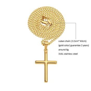 CY&CM mini gładki krzyż naszyjnik wisiorek złoty kolor hip-hop 316L stal nierdzewna Złoty Jezus Urok biżuteria Mężczyźni Kobiety kubańska łańcuch