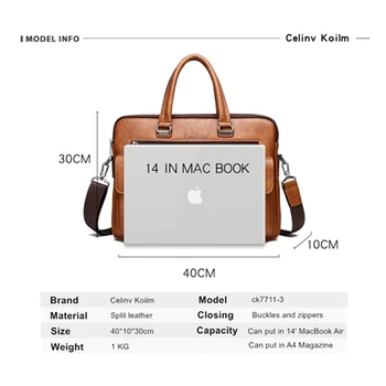 Celinv Koilm Men Business Bag For 13'3 inch Laptop Briefcase Bag Set torebka z wysokiej jakości skóry biurowe torby Totes Male