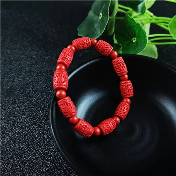 Chiński czerwony organiczny cynober wewnętrzny koraliki elastyczna bransoletka moda mężczyzna kobieta szczęście Amulet prezenty biżuteria nowy W9