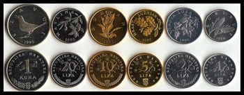 Chorwacja 6 monet zestaw lot 1 2 5 10 20 lipa i 1 Chorwacka nowe UNC oryginalne prawdziwe monety świat Europa przedmioty