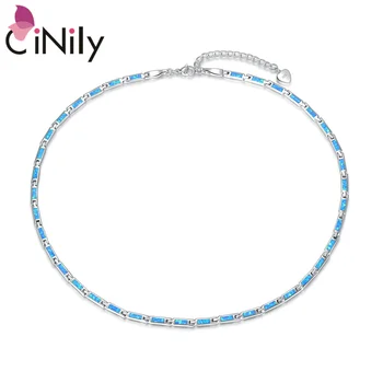 CiNily Ocean Blue Fire Opal srebro biżuteria regulowany łańcuch naszyjnik biżuteria moda naszyjnik kobieta prezent
