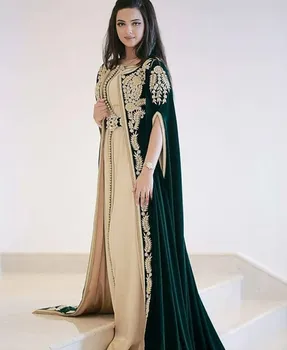 Ciemno-zielone marokańskie кафтаны suknie wieczorowe hafty suknia elegancka długa suknia wieczorowa Dubaj arabski elbise abiye Party Dress