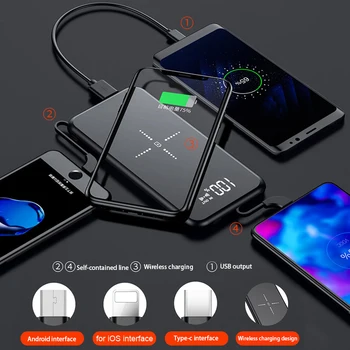 Cienki 10000mAh Qi Wireless Charger, Power Bank Xiaomi Mi 9 iPhone Przenośny zewnętrzny akumulator szybkie ładowanie bezprzewodowe Powerbank