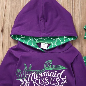 Citgeett Toddle Kids Girl Mermaid Hooded Purple Tops Green Spodnie Leggings Casual 2Pcs Outfits Fashion Set SS