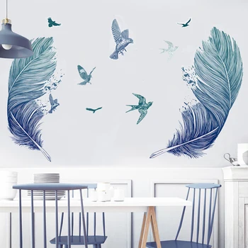 Creative art Blue Feathers Wall Sticker DIY romantyczna salonu pokoju dziecięcego Wystrój ścian Home Deco Maison wymienne winylowe naklejki