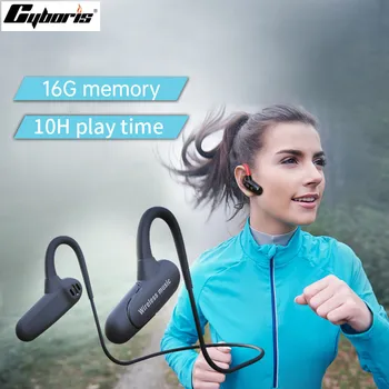 Cyboris Non In Ear Bluetooth słuchawki sportowe kostna przewodność 16 GB odtwarzacz Mp3 zestaw 10 godzin odtwarzania działa IPX7 Hifi bas