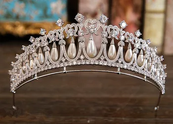 Cyrkon perły Księżniczka Korona panna młoda tiary i korony tiara ślubne akcesoria do włosów ślubny Flores tiara Noiva WIGO1056