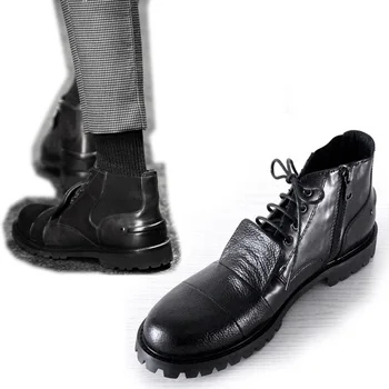 Czarne Полнозерновые skórzane koronkowe buty Martin Buty Outdoor wygodne krótkie buty dla mężczyzn