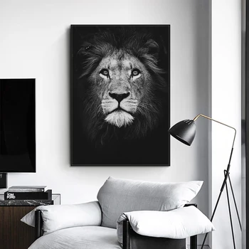 Czarny biały lew uchwyt sztuka płótnie Malarstwo skandynawskie plakaty i ścienne drukuje obrazy zwierząt do salonu Куадрос wystrój domu
