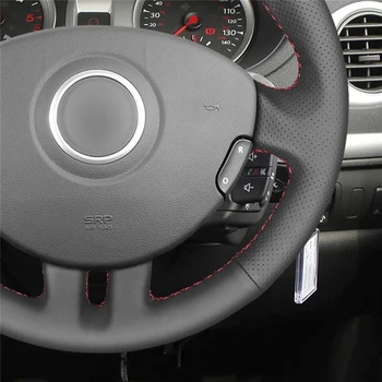 Czarny skóra syntetyczna PU czerwony znacznik ręcznie pokrywa kierownicy samochodu Renault Clio 3 2005-2013 Clio 3 RS 2005-2013