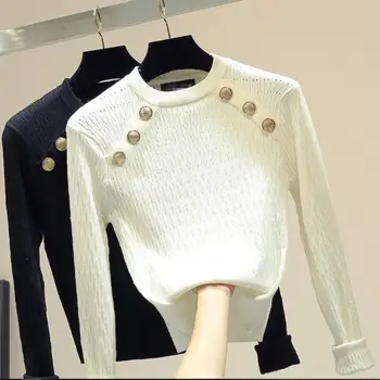 Czarny sweter pull kobiety Nowy 2020 jesień i zima cienki krótki dekolt dzianiny Koszulka biały sweter sweter swetry damskie