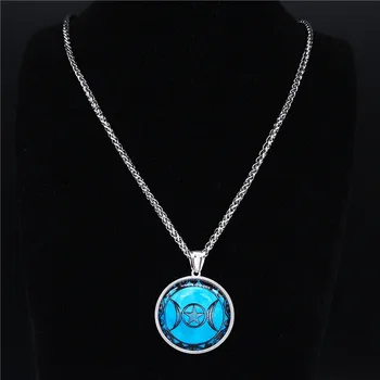 Czary pentagram Księżyc naszyjnik ze stali nierdzewnej kobiety kolor srebrny wisiorki naszyjniki biżuteria joyería acero inoxidable NXS03