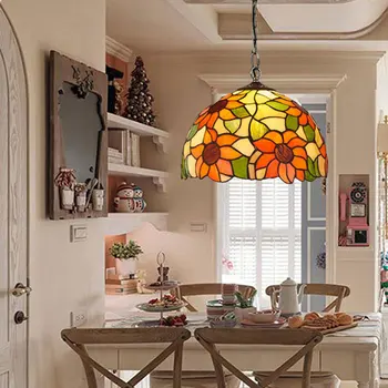 Czeski słonecznik nasufitowe pasterski country Styl Tiffany sypialnia jadalnia lampa Śródziemnomorski bar lampa 0057