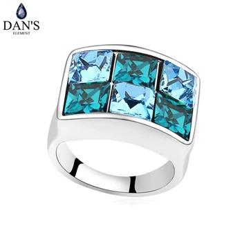 DAN ' S ELEMENT 6 kolorów prawdziwe austriackie kryształy geometryczna modny pierścień dla kobiet New 107420Blue