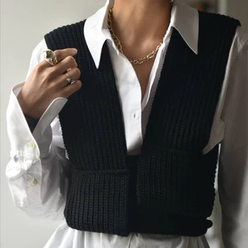 DIY dzianiny Koszulki sexy bez rękawów stałe modne eleganckie krótkie topy Feminino Backless Hollow Vest 2021 Nowa odzież Damska