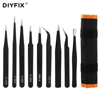 DIYFIX 9 w 1 szczypce zestaw antystatyczne szczypce ze stali nierdzewnej zestaw narzędzi dla elektroniki telefon komórkowy naprawy BGA narzędzia pracy