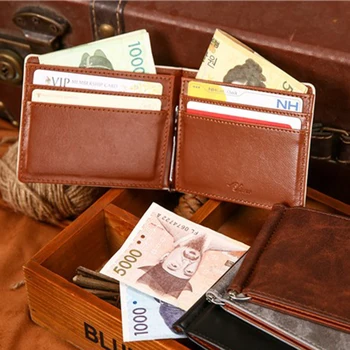DOLOVE Brand Solid simple Mini męski portfel skórzany uchwyt do pieniędzy z zaciskiem cienki portfel z gniazda kart do męskich kart kopertówka portfel