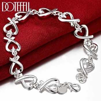 DOTEFFIL 925 srebro serce pełne łańcuch bransoletka dla kobiety ślub zaręczyny moda partia Urok biżuteria