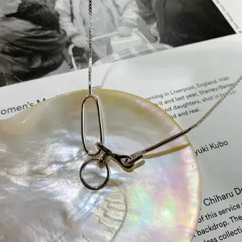 Damskie autentyczne 925 srebro otwarty krąg i owalne geometryczne koło wisiorki wisiorek skrzynia łańcuch naszyjnik wykwintne biżuteria tlX871