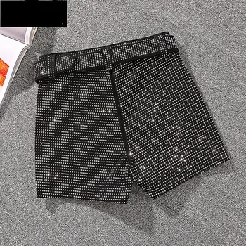 Damskie spodenki z wysokim stanem szerokie luźne krótkie spodnie koreański styl Czarny diament pasa codzienne damskie szorty 2020 Nowa moda