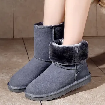 Damskie zimowe, zimowe buty z naturalnej skóry, na platformie plus, odzież botki dla kobiet Casual ciepłe buty Damskie buty bez zapięcia