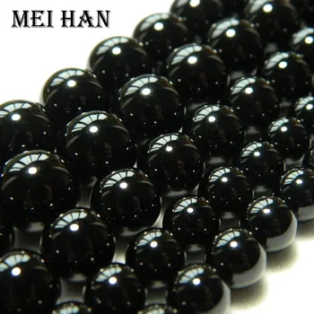 Darmowa wysyłka Meihan 4mm & 6mm & 8mm & 10mm & 12mm naturalny czarny agat okrągłe gładkie, luźne koraliki do wyrobu biżuterii projekt lub DIY