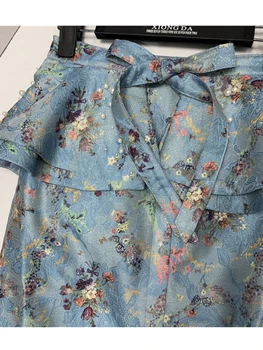 Darmowa wysyłka na wysokiej talii bluzka rękawy koronki retro moda wrap hip spódnica damska jesień nowy styl nieregularne szczeliny osobowość