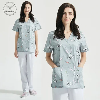 Dietetyk przeciwpyłowa robocza odzież bawełniana mundury oczyszczanie topy centrum zdrowia dziecka w odzież robocza kreskówkowe drukowanie spa mundury