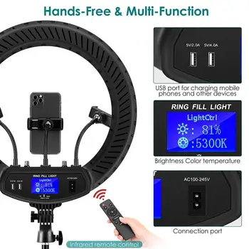Dimmable Photography Ring Light With Carry Bag 18 Inch Led Ringlight Lampa Do Makijażu Light Statyw Do YouTube Live Video Studio