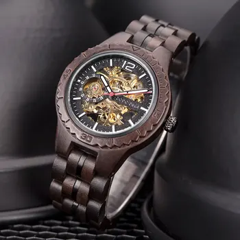 Drewniane zegarki mechaniczne dla kobiet wodoodporny Uhren Herren Luxusmarke Auto zegarek panie Mon Montre Femme