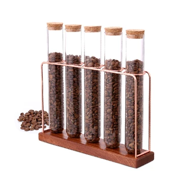 Drewniane ziarna kawy herbaty regał na wystawę towarów podstawka szklana probówka szczelne przechowywanie dekoracyjne ozdoby zboża kanister dla baristów