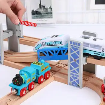Drewniany dwupiętrowy most estakada zabawka DIY tory kolejowe Dworzec scena akcesoria