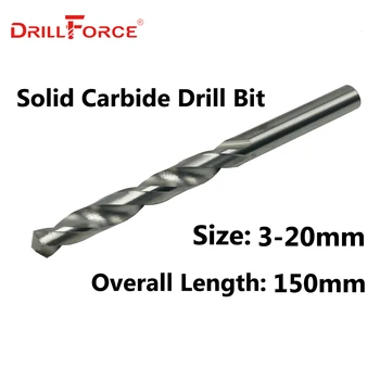 Drillforce 1PC 3mm-20mmx150mm OAL Solid Carbide Drill Bits Set, jasny okrągły trzon, spiralna Каннелюра спиральное wiertło do metalu