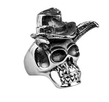 Drop Shipping Fashion Bull Horn Skull Ring 316L ze stali nierdzewnej męskie damskie moda pierścień czaszki