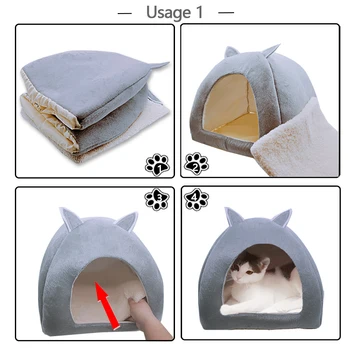 Dropshipping 2-w-1 Kot łóżko jaskinia kryty składany ciepły kotek dom mały pies gniazdo szkółka zwierzę śpi dywaniki z piłką bezpłatny prezent