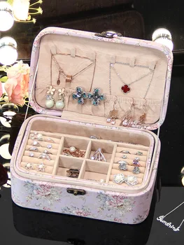 Dwuwarstwowa wielofunkcyjne pudełko biżuteria sztuczna skóra drukowanie dużej pojemności pierścień naszyjnik bransoletka kosmetyczne przenośna skrzynia do przechowywania