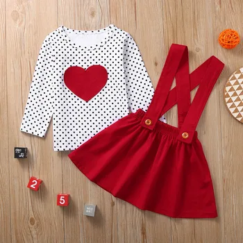 Dzieci dziewczynek Walentynki ustawia stroje w kształcie serca z długim rękawem Подтяжк spódnice wiosna dziecko dziewczyny odzież zestawy strojów