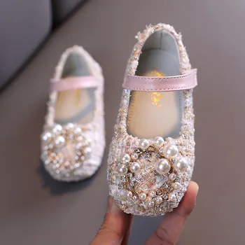 Dzieci dziewczyny perły Kryształ Księżniczka buty 2021 nowa suknia ślubna antypoślizgowe sztuczna skóra płaskie buty taneczne dla dzieci