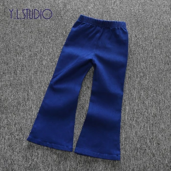 Dziewczyny Legginsy Wiosna Jesień Denim Jeans Bawełna Małe Elastyczna Talia Wypłukane Niebieskie Spodnie-Dzwony Moda Dla Dzieci Novetly Dziecięce Spodnie